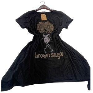 Black Rhinestone Dress M/L Brown Sugar T Shirt Style Short Sleeve Bling princess
